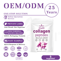 Poudre de peptides de collagène multi-sources Aeglewell, 5 types de collagène, biotine, vitamine C, acide hyaluronique, sachet personnalisé à fermeture éclair
