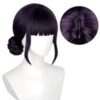Perruque de cosplay Skpop Demon Hunter Squad Zoe, avec dessus en cuir chevelu, violet-noir, chignon semi-noué à la main, base en filet pour cheveux - Personnage fidèle