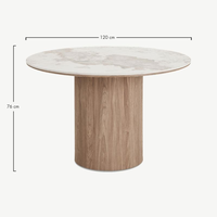 Table à manger ronde moderne de luxe 6 places en marbre naturel, pierre frittée, travertin avec pieds en bois
