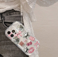 Coque de téléphone portable en TPU avec motif de boule de cerise à nœud papillon et bracelet, bord ondulé en forme de glace, pour iPhone 11 12 13 14 15 16 17 Air
