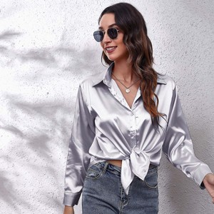 Camicia a Maniche Lunghe in Raso Simil-Seta in 23 Colori e 7 Taglie, Stile Carino, Vestibilità Comoda, Lavabile, <span class=keywords><strong>Abbigliamento</strong></span> Femminile - Product Image 3