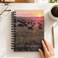 Carnet de planification quotidien et hebdomadaire personnalisé A5 avec couverture en papier motif Coucher de soleil sur la ferme, impression couleur spirale 2026 2027
