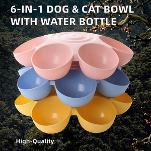Bol pour chien en plastique en forme de fleur 6-en-1, multifonctionnel, bouteille d'eau pour chiots et chats, distributeur de nourriture lent pour chiots et chats - Product Image 3