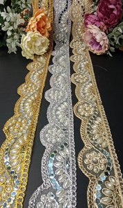 Cordones de tela de brocado bordados con lentejuelas hechos a mano Premium hechos a medida 100% precisión de máquina de algodón para una textura Superior - Product Image 4