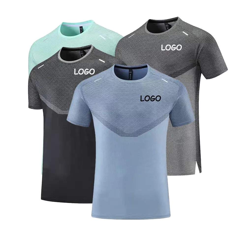 Men Gym Polyester Running T-shirt Short Sleeve Casual Shirt Male Fitness Bodybuilding Workout Tee Tops Summer Clothing