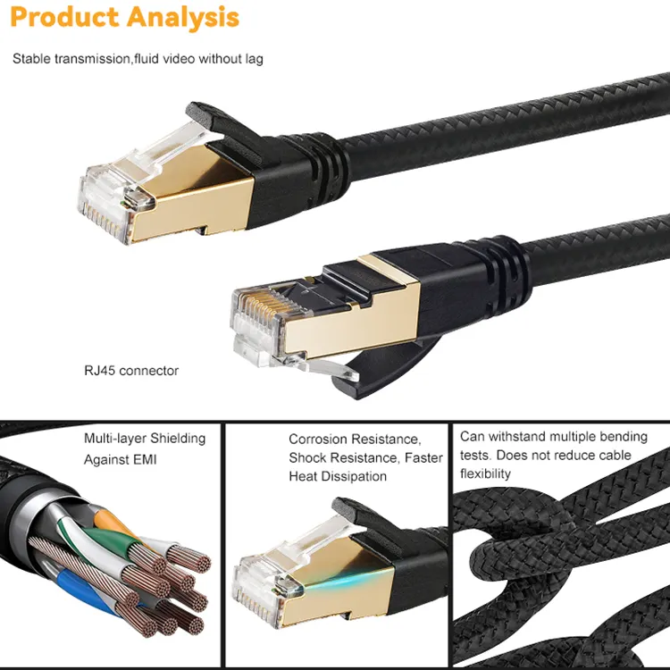 Cabo Lan Cat8 Ethernet para rede flexível macio Cat 8 núcleos de alumínio folha de PVC jaqueta Rj45 remendo