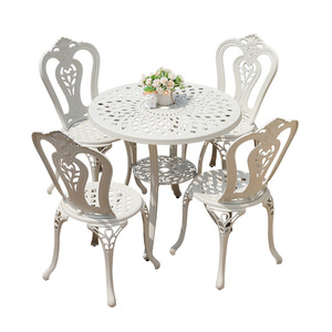 Ensemble de jardin en aluminium coulé, table et chaises 4 places, style européen, résistant aux intempéries, mobilier de patio - Product Image 1