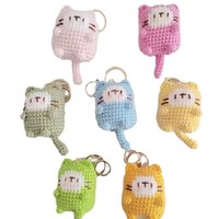 Porte-clés Amigurumi chat au crochet fait main, en peluche douce, design dessin animé, portable, mignon, breloque de sac, décoration, cadeau
