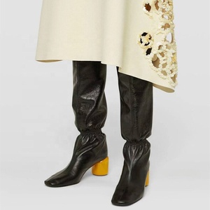 2022 Autumn Winter Western Mesh Square Toe Elastic <b>Sewing</b> Fashion Boots Round High Heel Knee-High Big Size 44 Women Shoes - Product Image 6