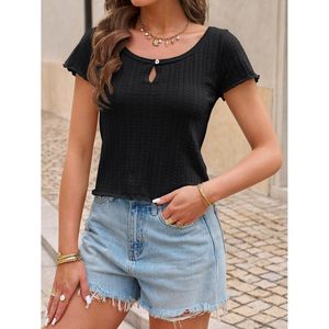 Custom Womens <b>Crop</b> <b>Top</b> <b>Short</b> <b>Sleeve</b> Scoop Neck Knit Pullover Summer Casual Outfit Viscose Cotton Blend - Product Image 3