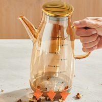 Pot à huile de cuisine en verre borosilicate de qualité alimentaire, épaissi, transparent ambré, avec bec verseur, couvercle en bambou et poignée, brosse à huile - Style américain