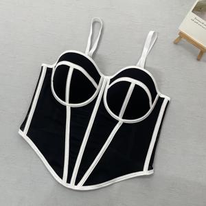 Corset gainant respirant pour femme, bustier court push-up rembourré noir avec bordure blanche, contrôle du ventre, pour usage quotidien - Product Image 4