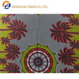 Tessuto 100% Cotone Africano Ankara Batik Rosso Giallo con Stampa Palma e Sole per Abiti e Turbanti, Organza Cardata Tessuta per Ragazze e Ragazzi - Product Image 2