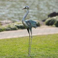 Statues de grues de jardin, patine, décoration de jardin en forme de héron, sculptures de grues en métal debout, art de la cour pour la décoration extérieure, lot de 2