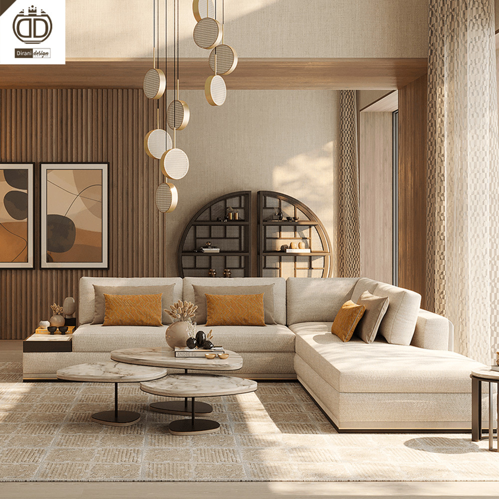 High-end Modular Sofa L-Shape Living Room Furniture Modern Sectional Luxury Sofa with Integrated Marble Table