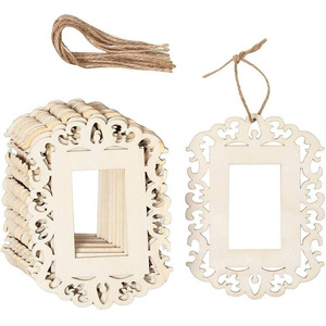 Wooden Photo <b>Frame</b> Rectangular With Hanging Rope For Christmas Tree Decoration DIY Home <b>Wall</b> Art Craft Gift - Product Image 1