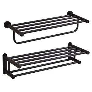 Factory Custom Black Towel Rack Double-layer Stainless Steel Towel Holder For Washroom