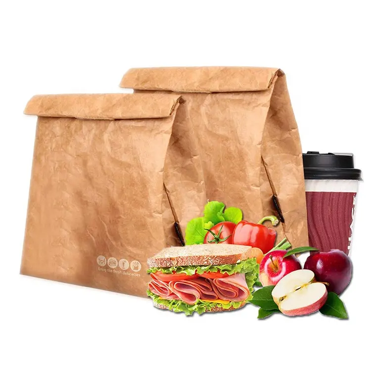 Eco impermeable reutilizable almuerzo aislado papel marrón Tyvek refrigerador bolsa