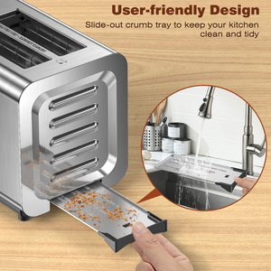 <span class=keywords><strong>Grille</strong></span>-<span class=keywords><strong>pain</strong></span> électrique 2 fentes en acier inoxydable avec écran tactile intelligent et affichage numérique, puissance 1100W, 6 niveaux de dorure, pour usage domestique et hôtelier - Product Image 5