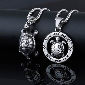Collar De Pareja De Acero Inoxidable Stainless Steel Small Turtle Pendant Necklace for Couple Men Women Inspirational Letter - Product Image 1