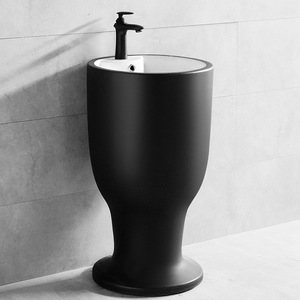 Creative Art Pedestal <b>Basin</b> Ceramic <b>Round</b> Single Hole One Piece Easy Cleaning Bathroom Sink - Product Image 1