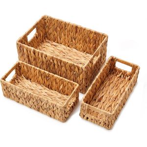 Custom Natural Water Hyacinth <b>Rectangular</b> Storage <b>Basket</b> With Lid Eco Friendly Home Organizer Bulk Vietnam Export - Product Image 1