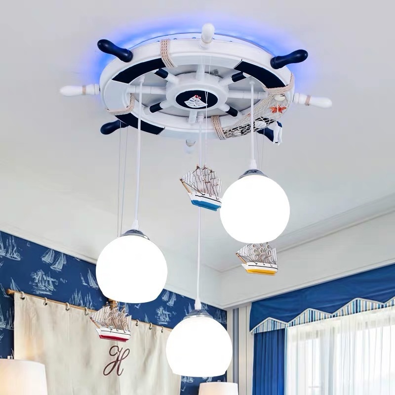 Creative Modeling of Sailing Boat Kids LED Ceiling Lamp Modern Stainless Steel Living Room Chandelier Fixture Lighting