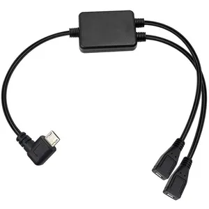 عينة مجانية oem الحق زاوية المصغّر usb الذكور إلى اثنين المزدوج المصغّر usb أنثى y الفاصل كابل شحن