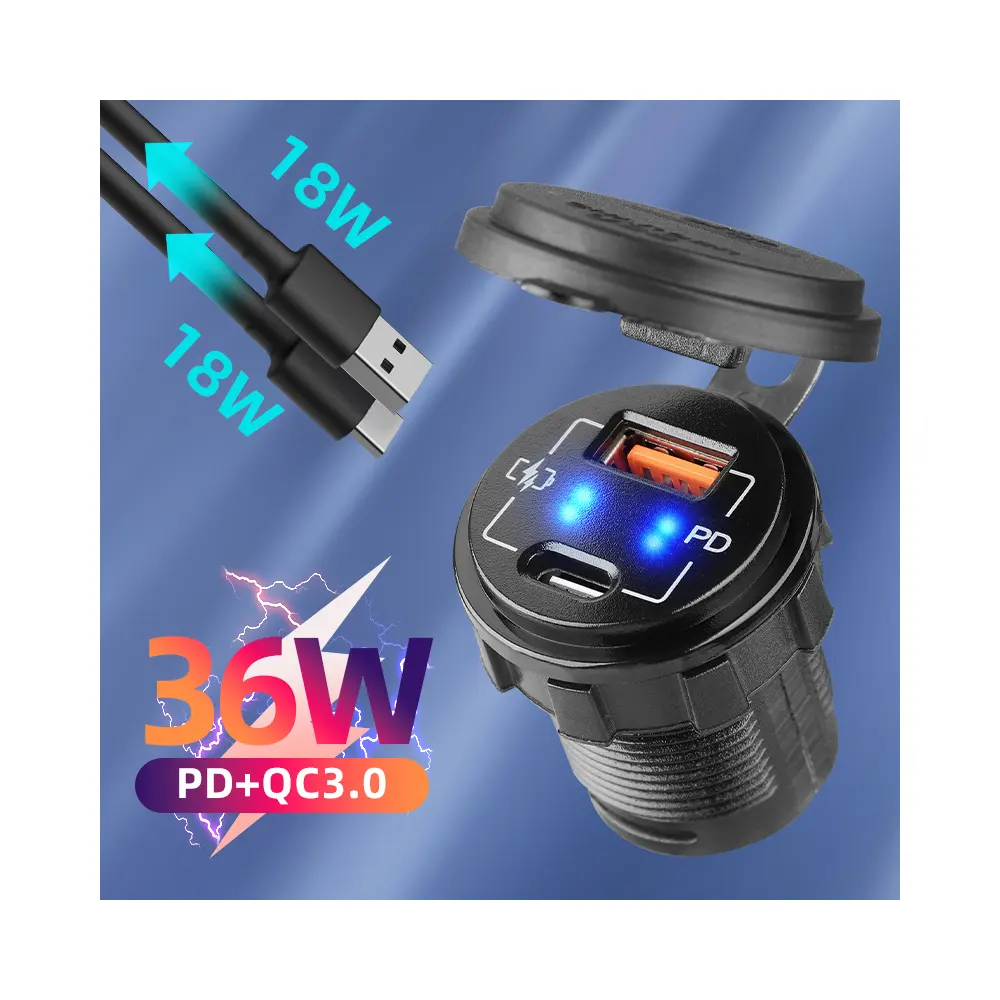 אספקת מפעל מטען USB מסוג C QC3.0 לרכב מטען 12V אוניברסלי עגול USB מטען לרכב