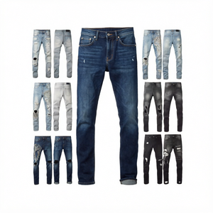 Jeans de Mezclilla para Hombre, Lavado a la Piedra, con Estampado de Leopardo 3D, Rasgados, de Pierna Recta, Cintura Media, Estilo Punk, Diseño Personalizado con Logotipo, Venta al Por Mayor - Product Image 1