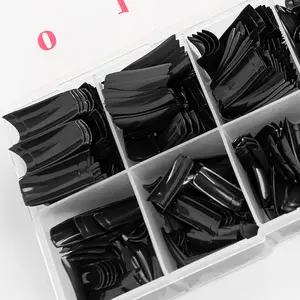 Venta al por Mayor de 500 <span class=keywords><strong>Uñas</strong></span> Artificiales con Diseño Francés, Curvadas, Negras, Media Cobertura, Forma Cuadrada - Product Image 1