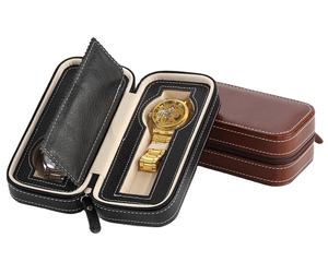 Kotak Penyimpanan Jam Tangan Kulit PU Portabel 2 Slot dengan Ritsleting dan Personalisasi - Product Image 1