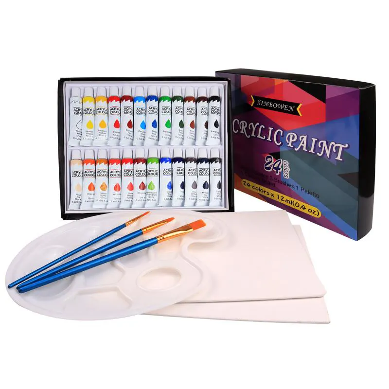 XBW Latest 30 Pcs Acrylic Colour Paint Set Art Painting Set With Canvas Board ,Paintbrush,Palette For Artist Students Kids