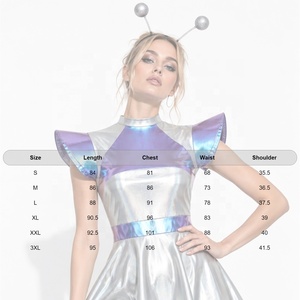 <b>Womens</b> Alien Space Costume for Halloween Party Silver Mini Dress Rave Festival <b>Cosplay</b> Dress with Antenna Headband Custom Size - Product Image 6