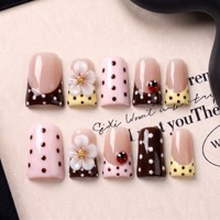 Vente en gros usine : Faux ongles à presser en acrylique PMMA faits main, courbés style bec de canard français, couvrance totale, dorés, personnalisés, 10 pièces