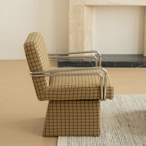 Sillón Moderno y Sencillo con Diseño de Cuadrícula, Tapizado, Azul, Giratorio, para Sala de Estar, Dormitorio, Apartamento, Comedor o Hotel - Product Image 2