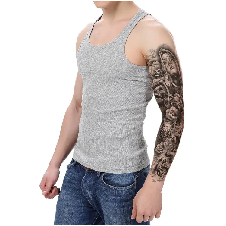 Adesivo temporário de braço cheio, admiração lavável, crânio de flor, corvinal, manga de tatuagem, TQB-001