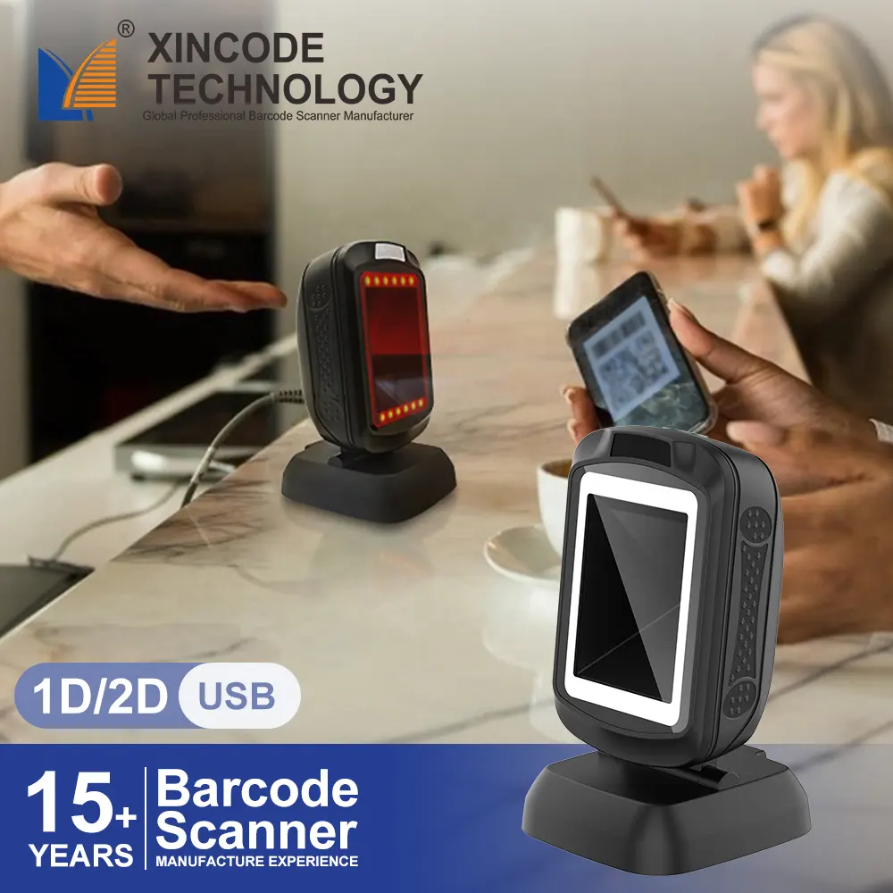 Xincode Pemindai Kode Batang Tablet Qrcode Desktop 2D, Platform Pemindai Pembaca Kode Qr Bar Omnidirectional Supermarket