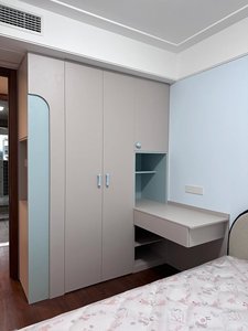 <span class=keywords><strong>Armoire</strong></span> d'angle moderne avec coiffeuse et étagères ouvertes, tiroirs gris pour chambre à coucher, gain de place - Product Image 2