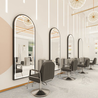 Miroir de salon moderne en acier inoxydable doré à face unique, pour salon de coiffure, commercial, mural, avec éclairage LED, mobilier de coiffure élégant