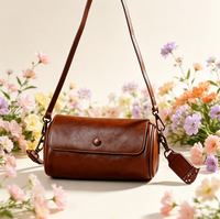 Nouveau sac bandoulière mini en cuir véritable de vachette pour femme - Deux sangles, style rétro européen et américain, fermeture éclair, coutures apparentes