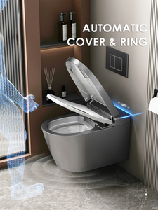 WC suspendu mural de luxe sans bride avec chasse automatique, bidet intégré, gris, toilette intelligente murale - Product Image 2