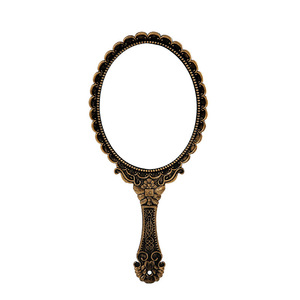 Handheld <b>Makeup</b> Mirror Oval Shape Metal Frame Patterned Handle Portable <b>Vanity</b> Mirror For Women Gift - Product Image 4