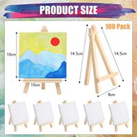 200 pièces Mini toile et chevalet ensemble 100 pièces Mini toile avec 100 pièces chevalets en bois 4x4 en Mini toile tendue pour la peinture