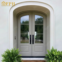 Porte d'entrée double en aluminium de style français moderne avec verre trempé et arche, pour maisons, livraison DDP aux États-Unis