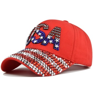 หมวกเบสบอลลายธงชาติอเมริกัน5สีหมวกรูปห้าเหลี่ยมประดับเพชรสหรัฐอเมริกาหมวกลิ้นเป็ดสำหรับวันอิสระ - Product Image 2