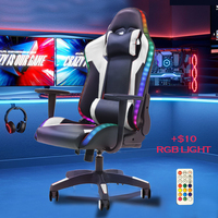 Chaise de jeu Red Racing Design RGB 1 pièce en cuir synthétique pivotante avec massage pour bureau et jeux sur PC