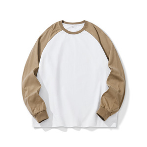 T-shirt basique ample 100% coton à manches longues raglan unisexe couleur contrastante Vintage tendance marque haut t-shirt pour les Couples - Product Image 2