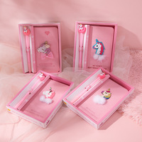 Caja de Regalo Ecológica al por Mayor, de Imitación de Cuero Rosa, con Cuaderno, Unicornio de Dibujos Animados y Juego de Bolígrafos 3D, para Regalos Promocionales de Regreso a Clases