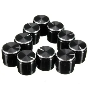 10 pièces noir 6mm potentiomètre boutons capuchons arbre moleté potentiomètre bouton de commande diamètre 15mm x 17mm bouton de commutation en aluminium